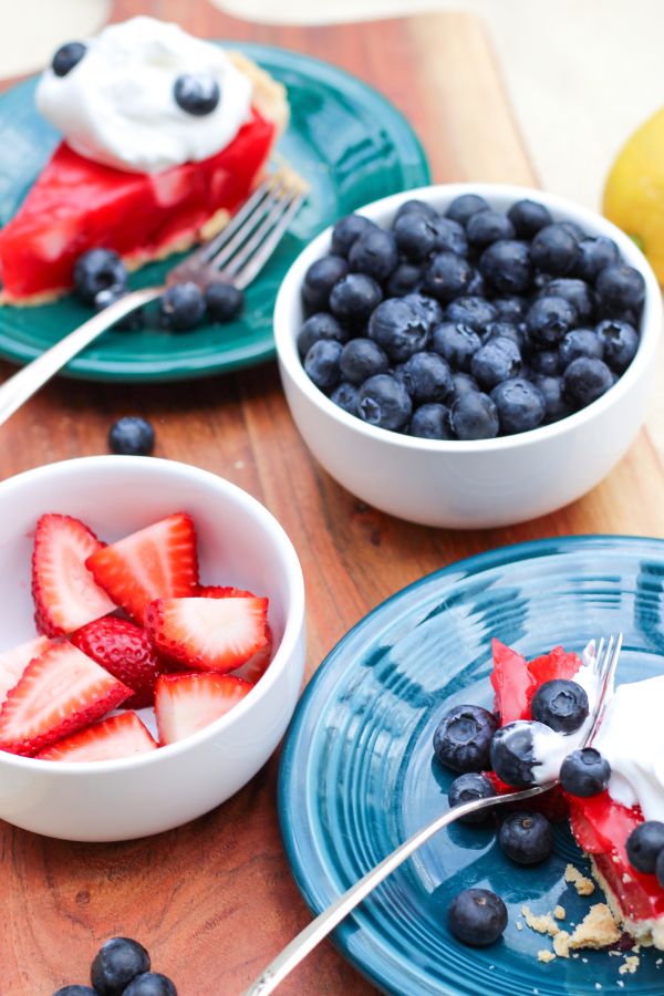 ingredients for red white and blue strawberry pie