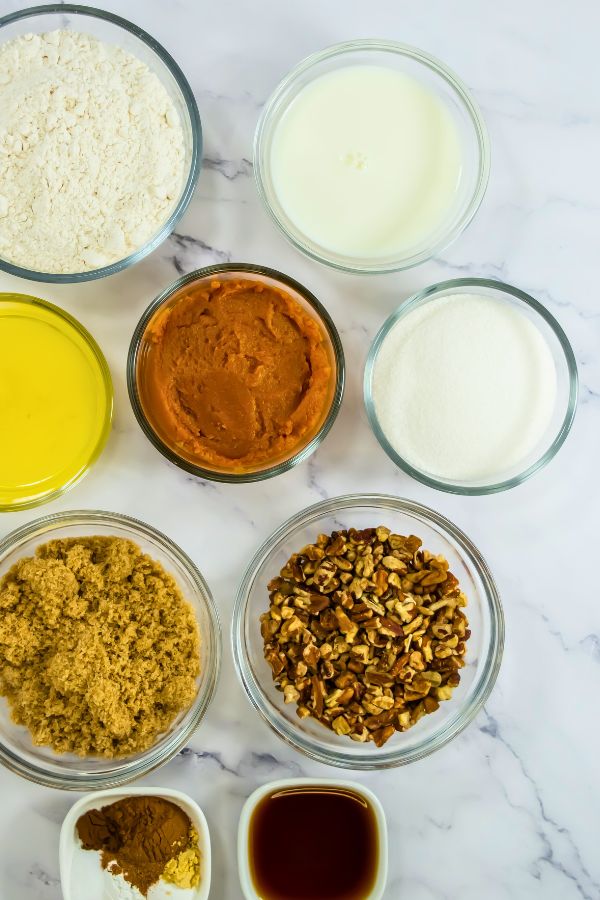 ingredients for pumpkin pecan cobbler dessert